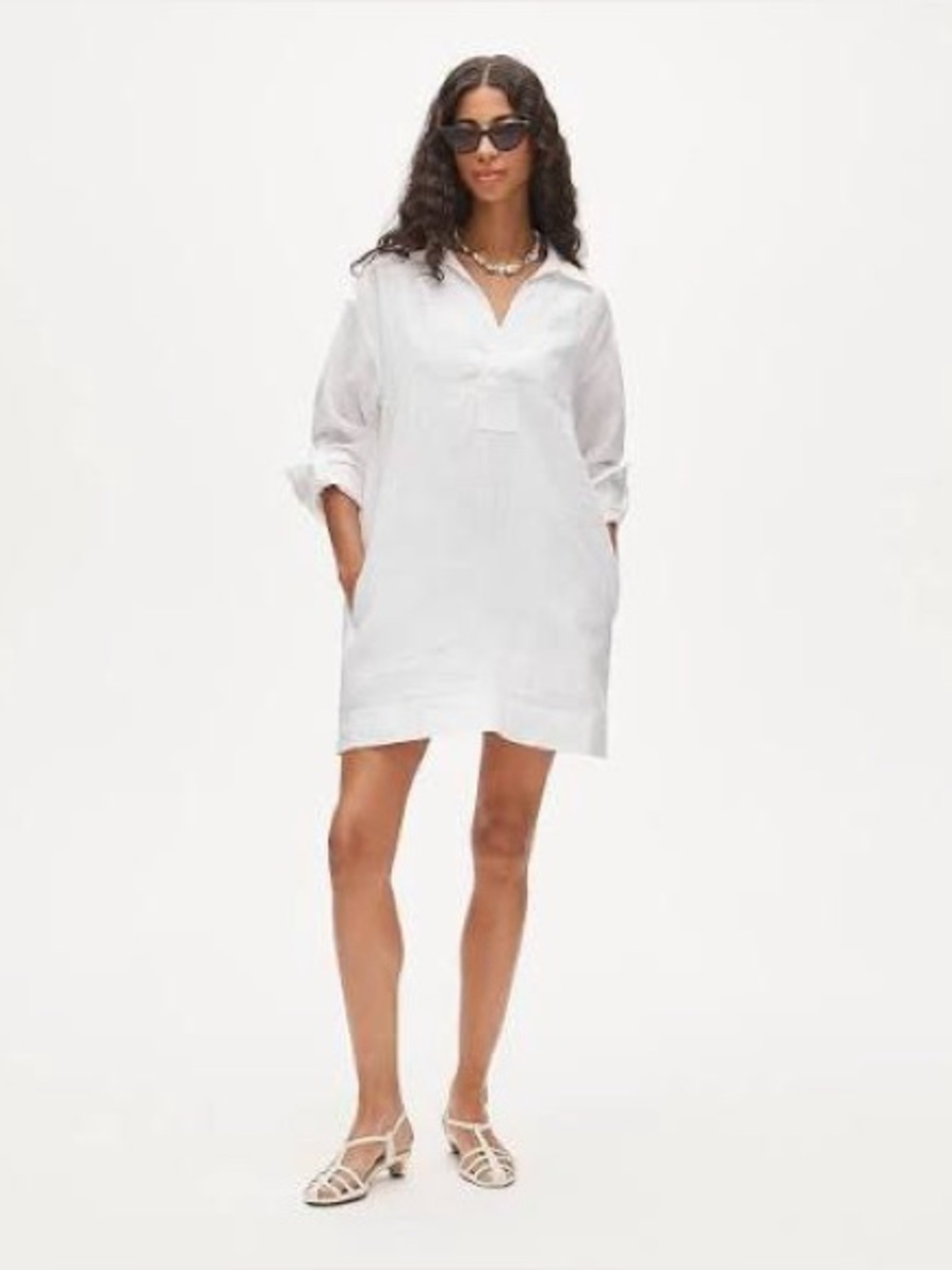 J CREW V-neck popover dress in linen White Size L NWT $168 CS981
